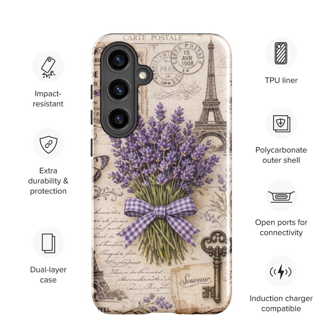 Vintage Paris Lavender Tough Case for Samsung Galaxy S24 Plus – Dual Layer Protective Phone Case (Glossy or Matte)