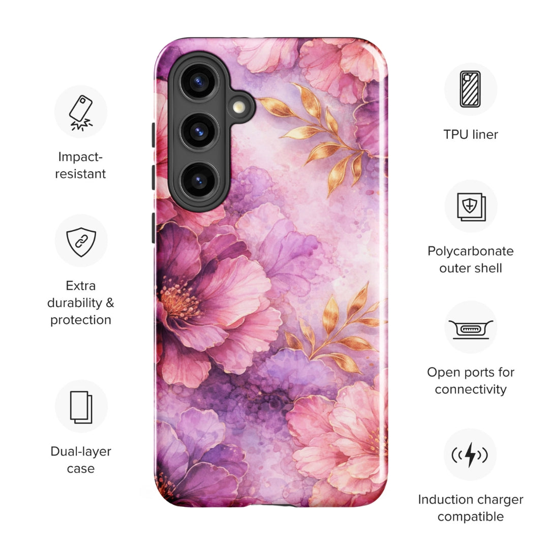 Pink Watercolor Floral Tough Case for Samsung Galaxy S24 Plus