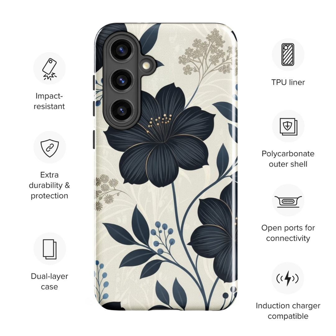 Elegant Blue Floral Tough Case for Samsung Galaxy S24 Plus
