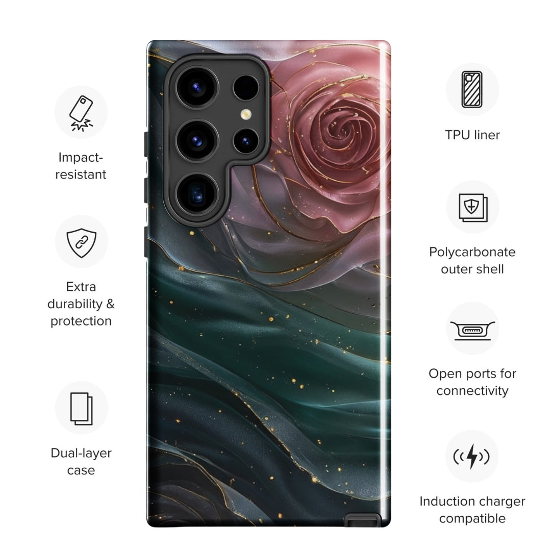Elegant Rose Marble Tough Case for Samsung Galaxy S24 Ultra – Dual Layer Protective Phone Case (Glossy or Matte)