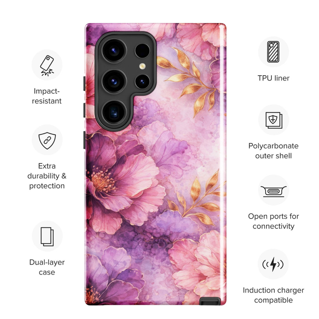 Pink Watercolor Floral Tough Case for Samsung Galaxy S24 Ultra