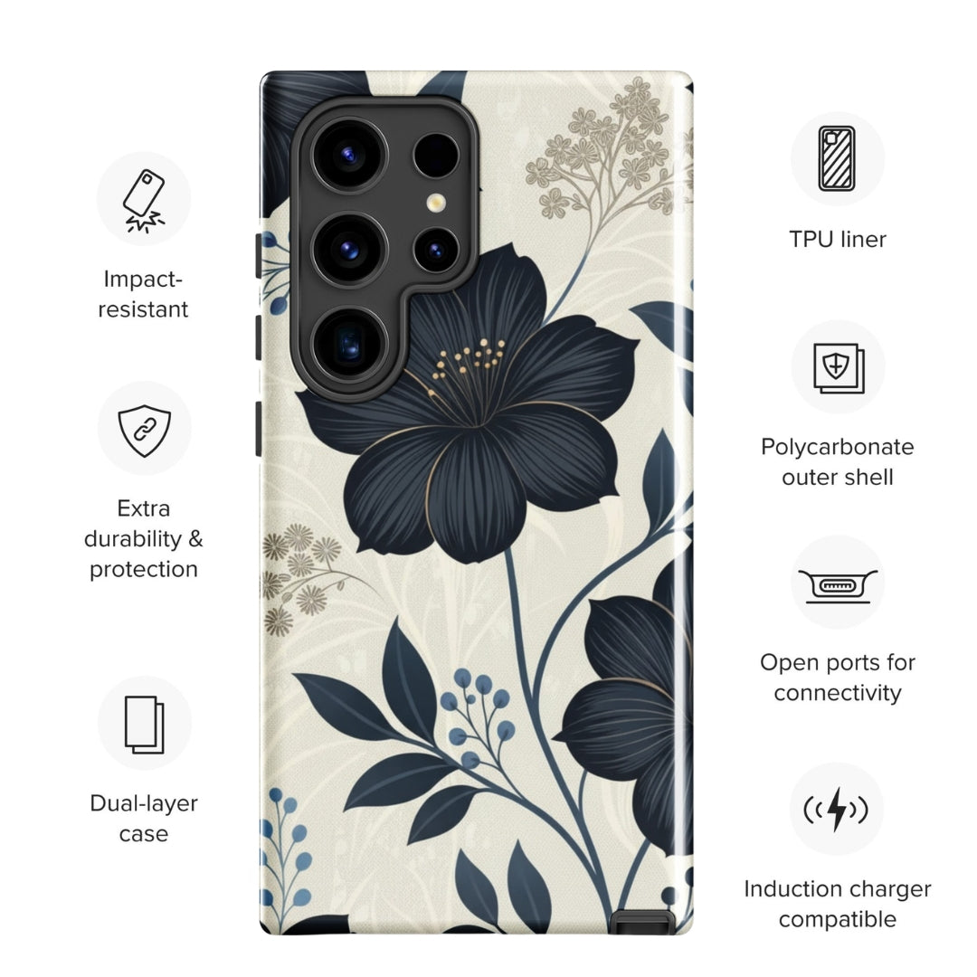 Elegant Blue Floral Tough Case for Samsung Galaxy S24 Ultra