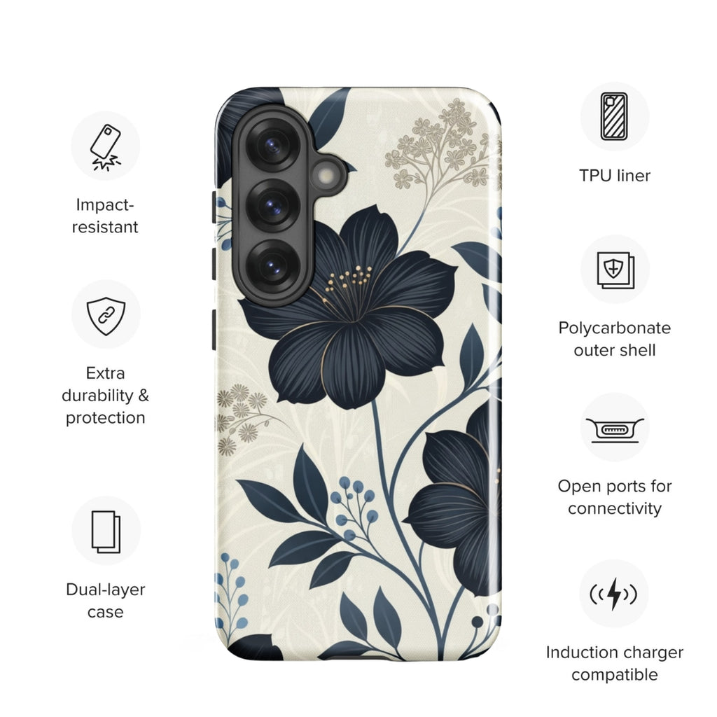 Elegant Blue Floral Tough Case for Samsung Galaxy S25