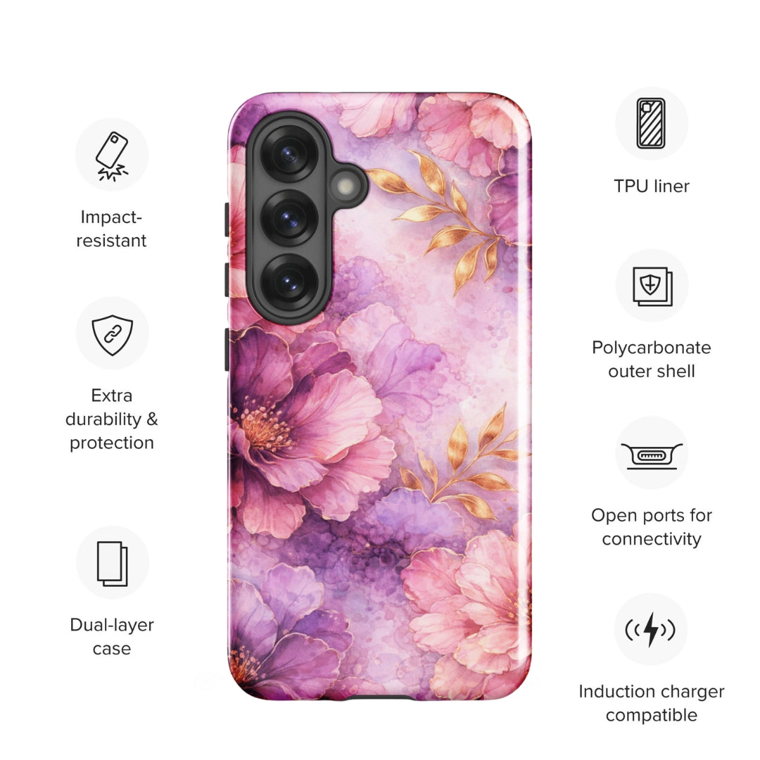 Pink Watercolor Floral Tough Case for Samsung Galaxy S25