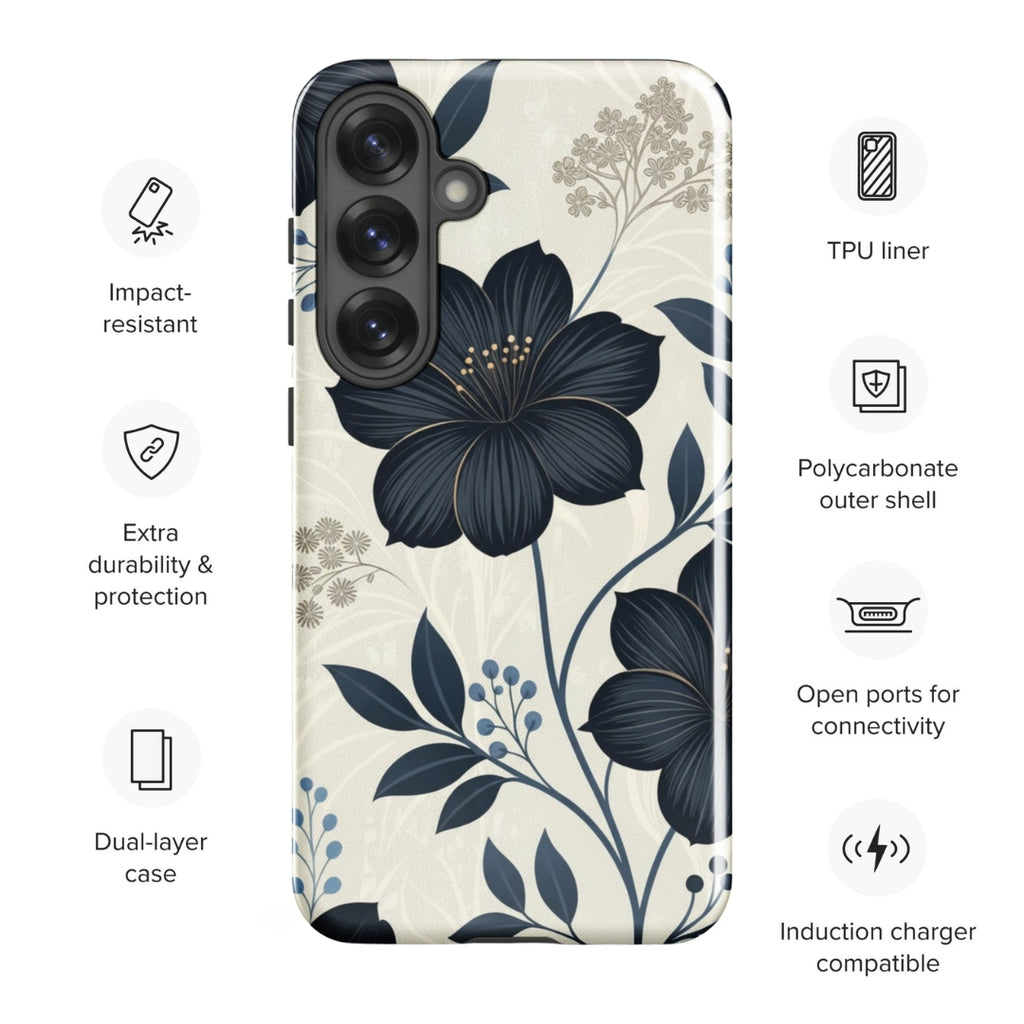 Elegant Blue Floral Tough Case for Samsung Galaxy S25 Plus