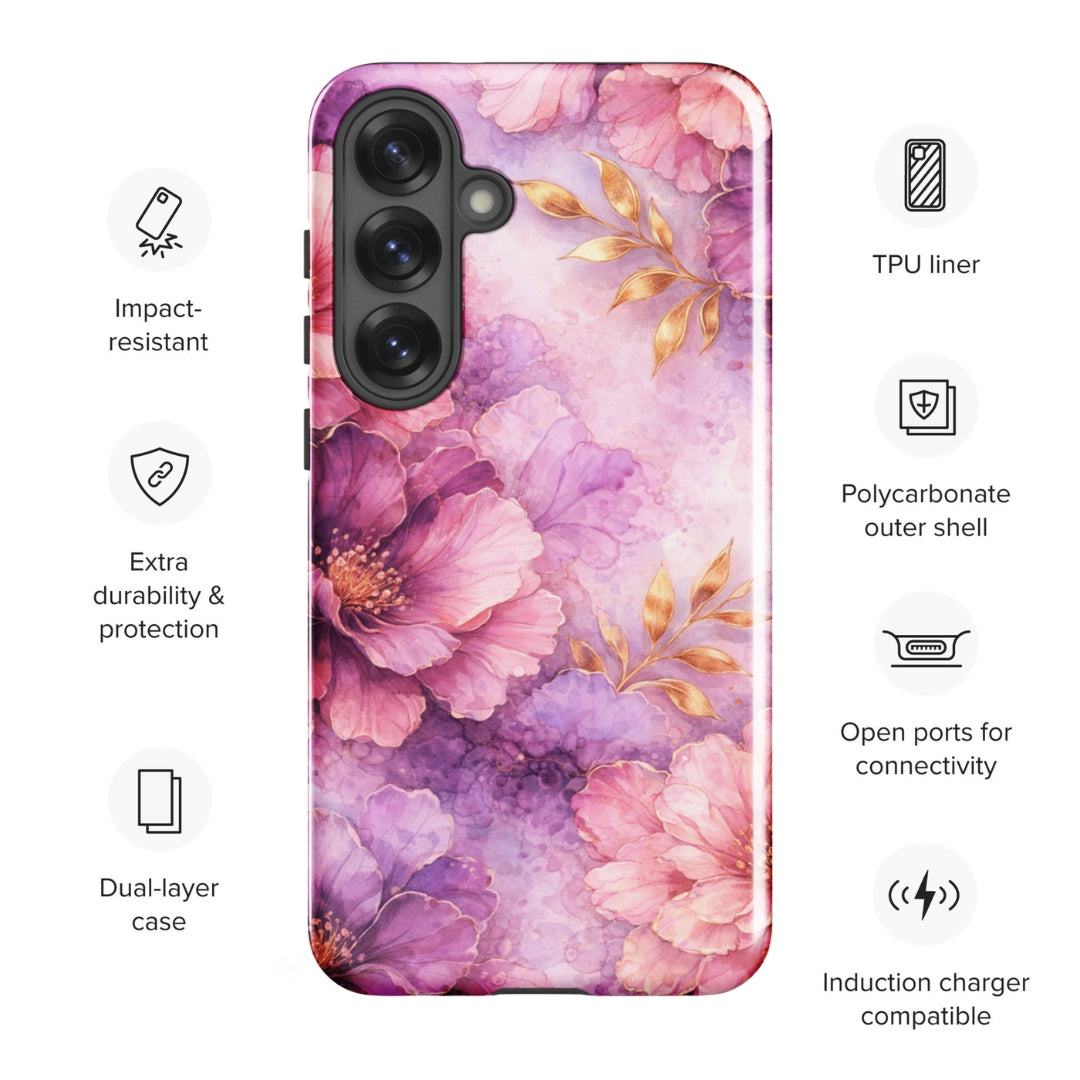 Pink Watercolor Floral Tough Case for Samsung Galaxy S25 Plus