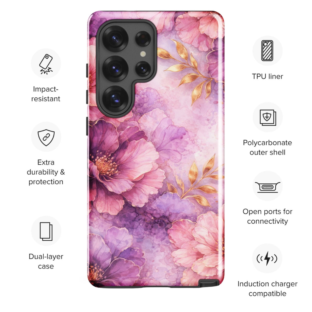 Pink Watercolor Floral Tough Case for Samsung Galaxy S25 Ultra