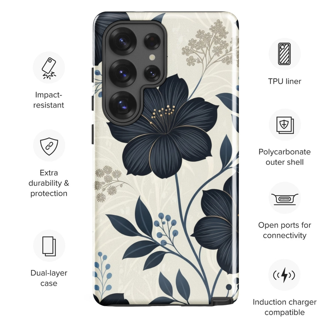 Elegant Blue Floral Tough Case for Samsung Galaxy S25 Ultra