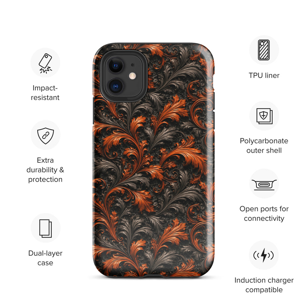 Burnt Orange Filigree Tough Case for iPhone 11