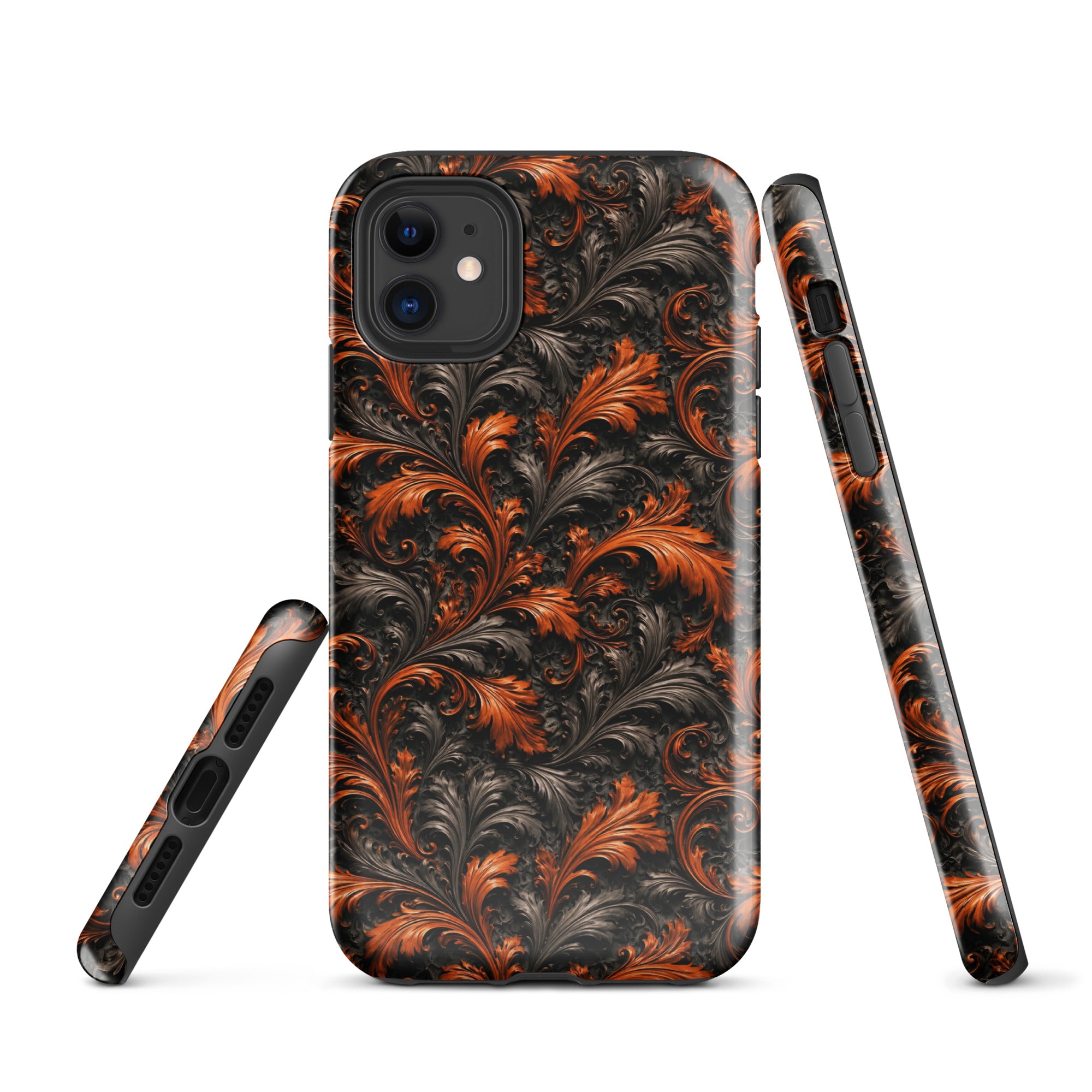 Burnt Orange Filigree Tough Case for iPhone 11