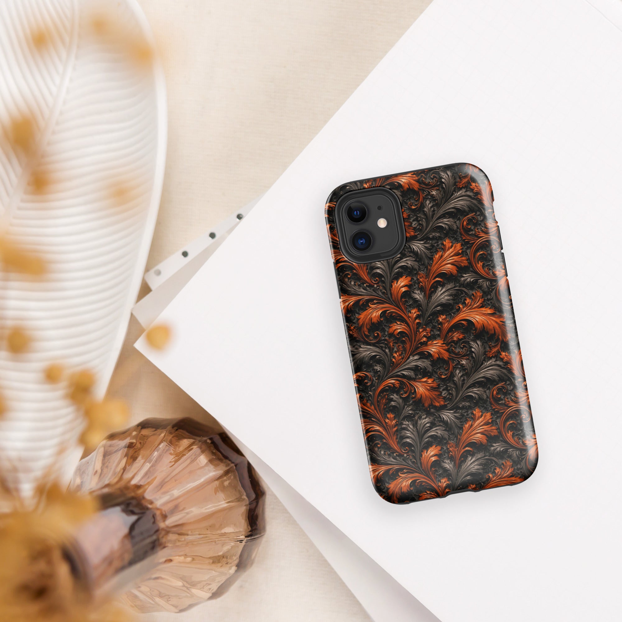 Burnt Orange Filigree Tough Case for iPhone 11
