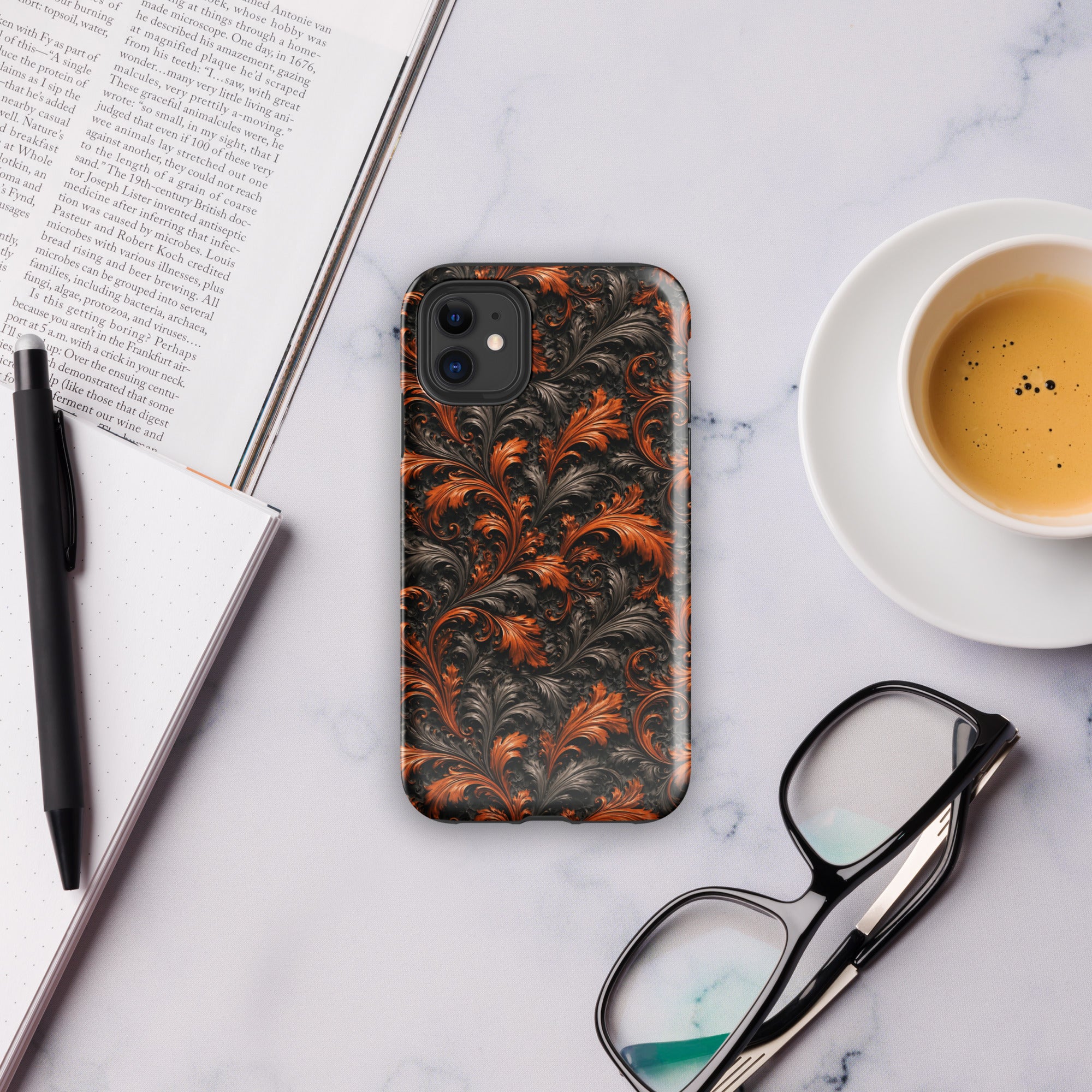 Burnt Orange Filigree Tough Case for iPhone 11
