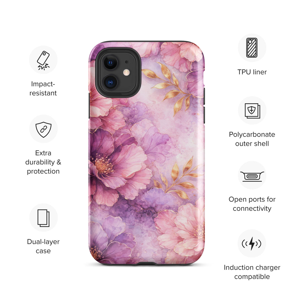 Pink Watercolor Floral Tough Case for iPhone 11