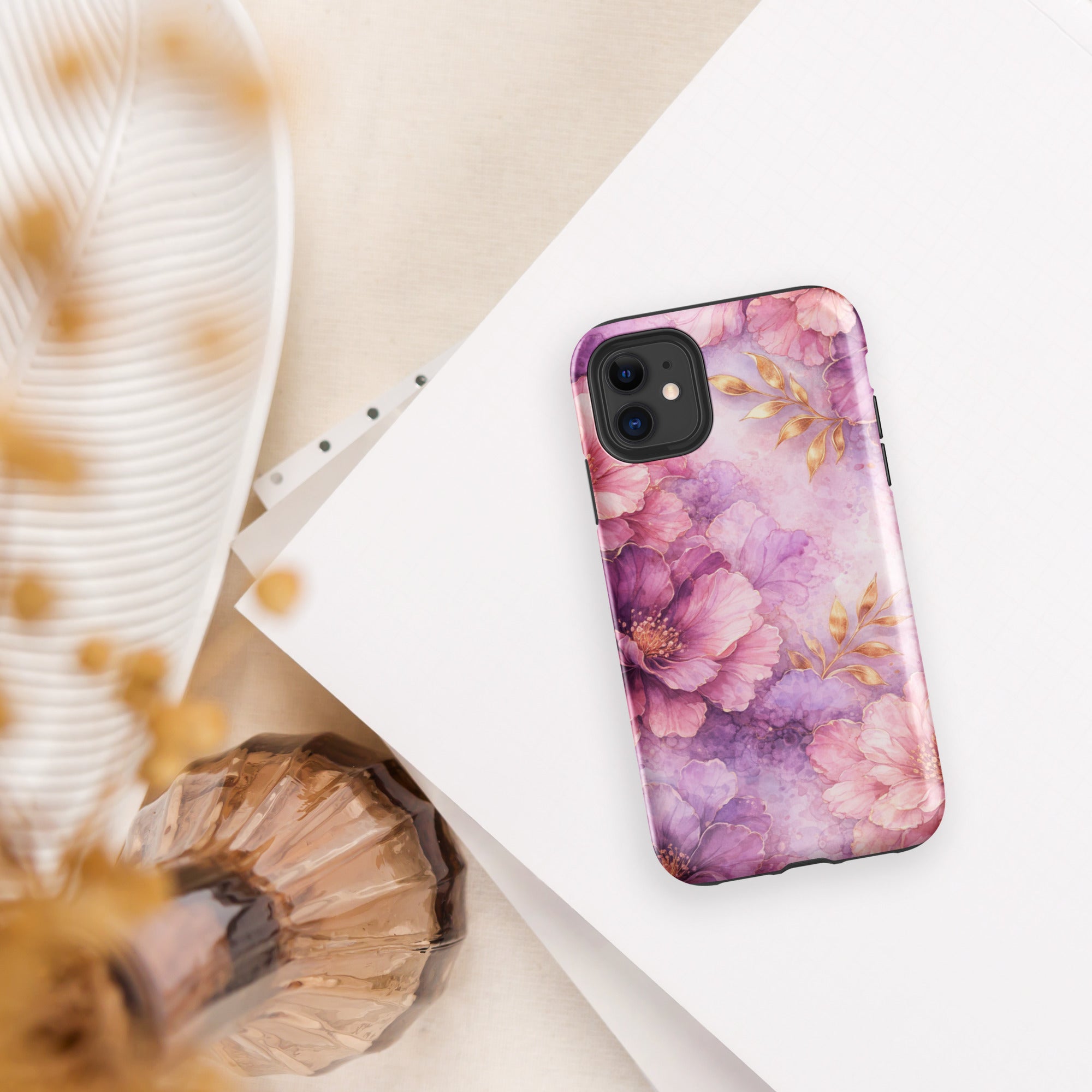 Pink Watercolor Floral Tough Case for iPhone 11