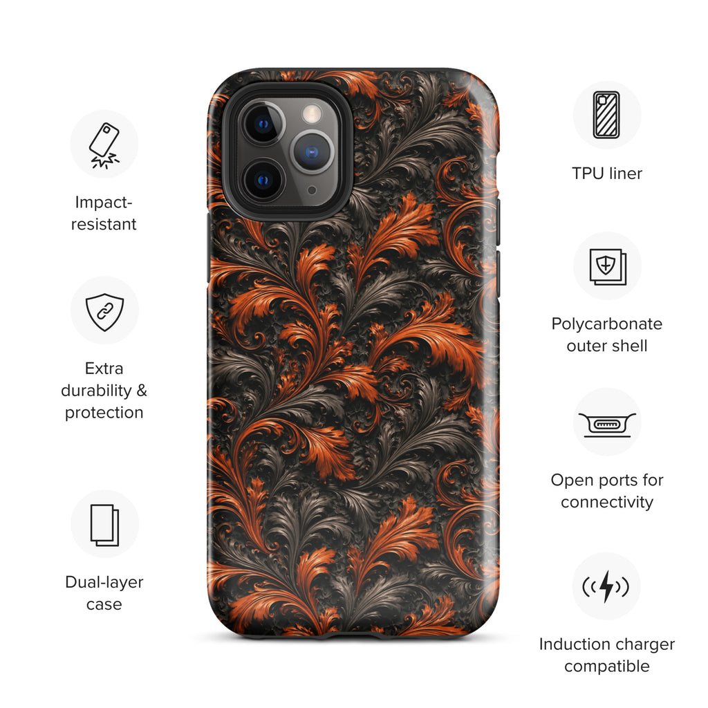 Burnt Orange Filigree Tough Case for iPhone 11 Pro