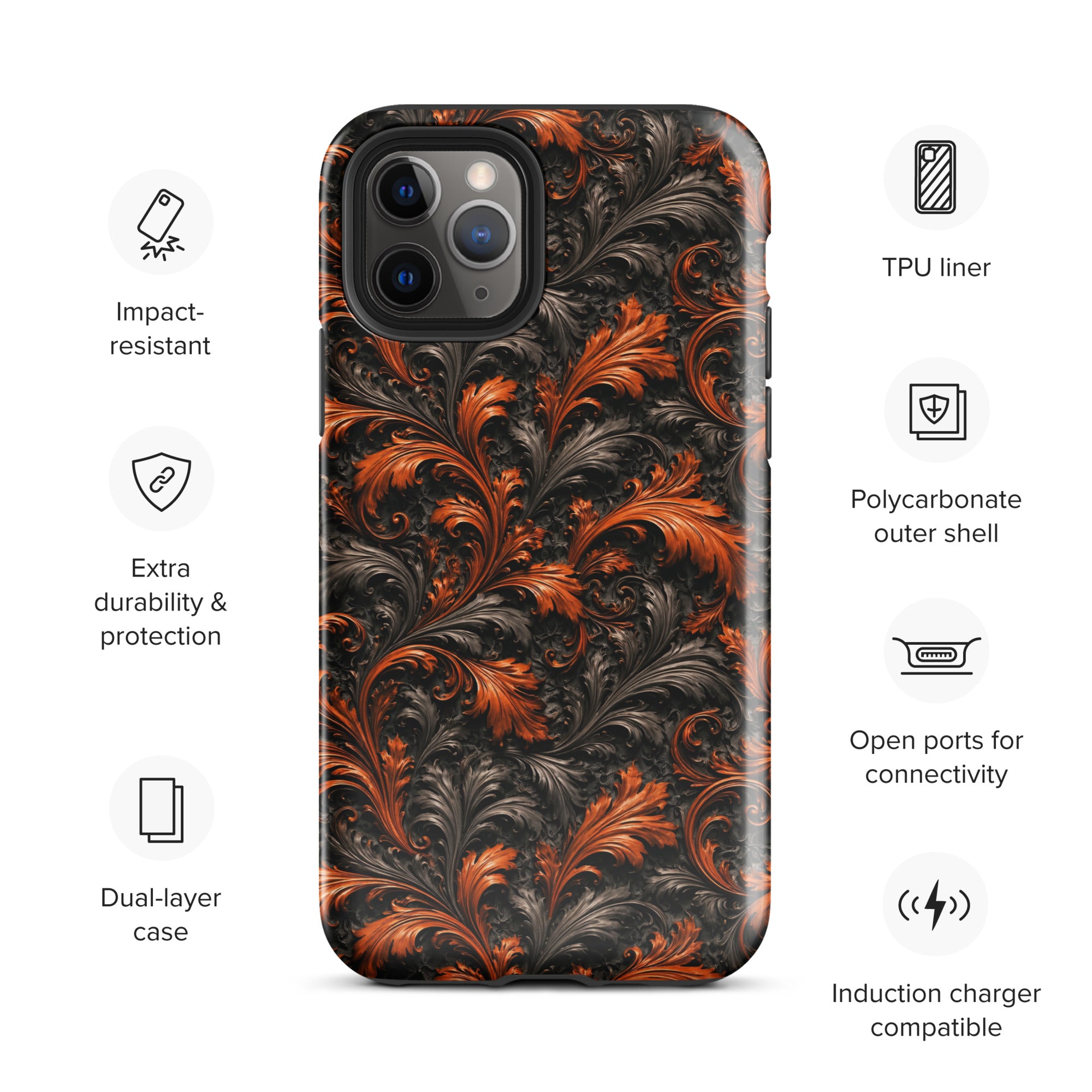 Burnt Orange Filigree Tough Case for iPhone 11 Pro