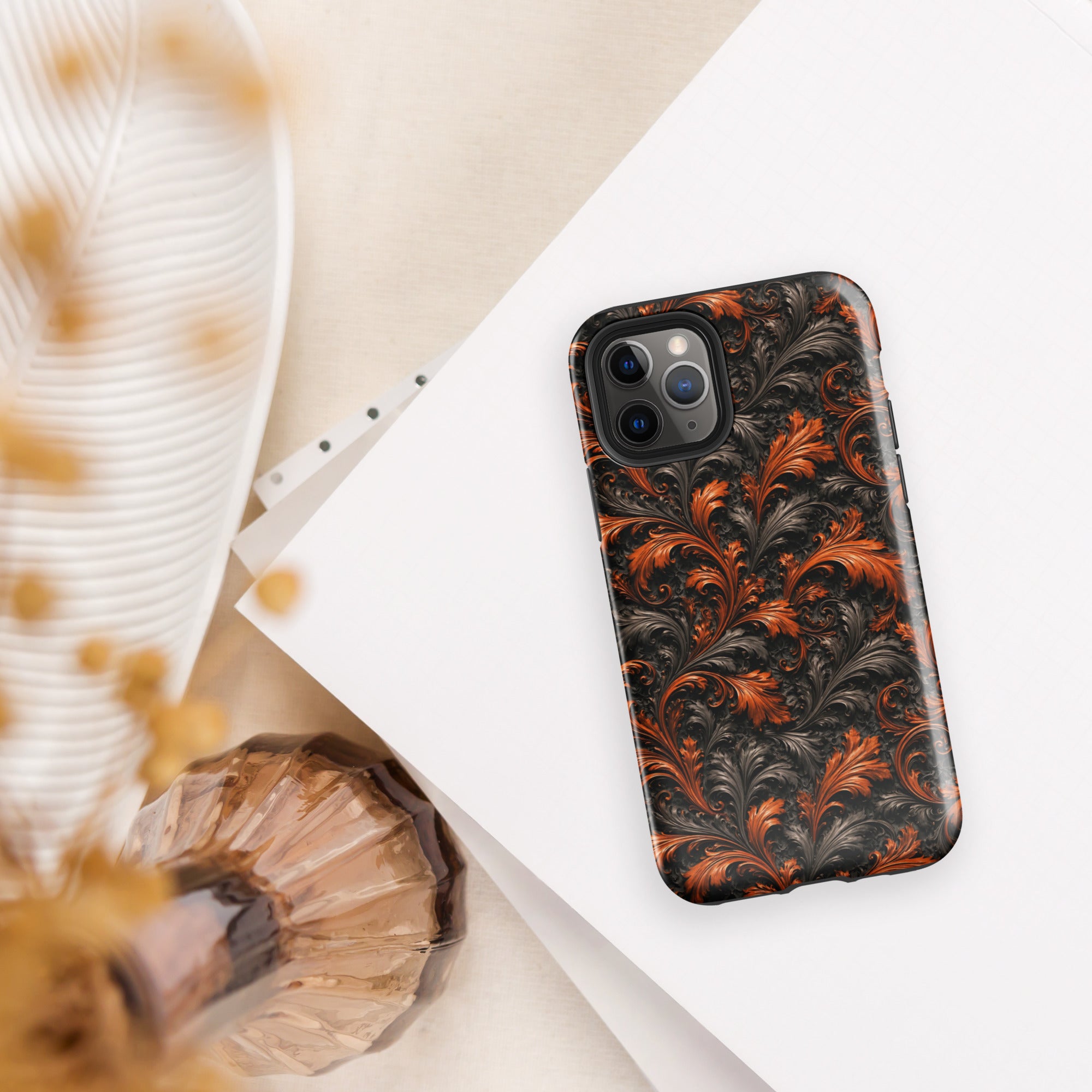 Burnt Orange Filigree Tough Case for iPhone 11 Pro