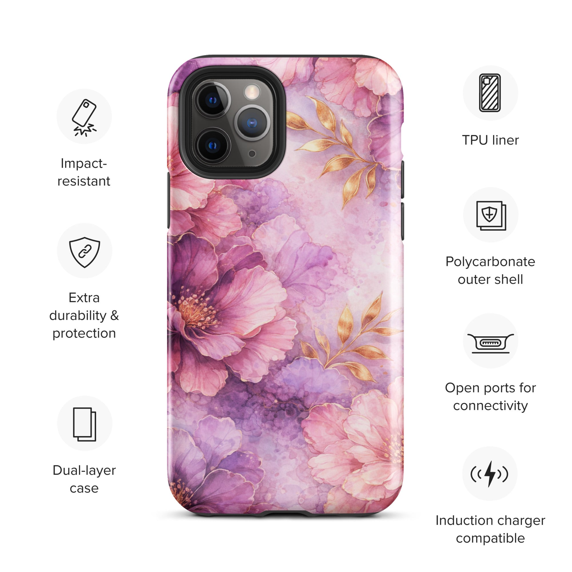 Pink Watercolor Floral Tough Case for iPhone 11 Pro