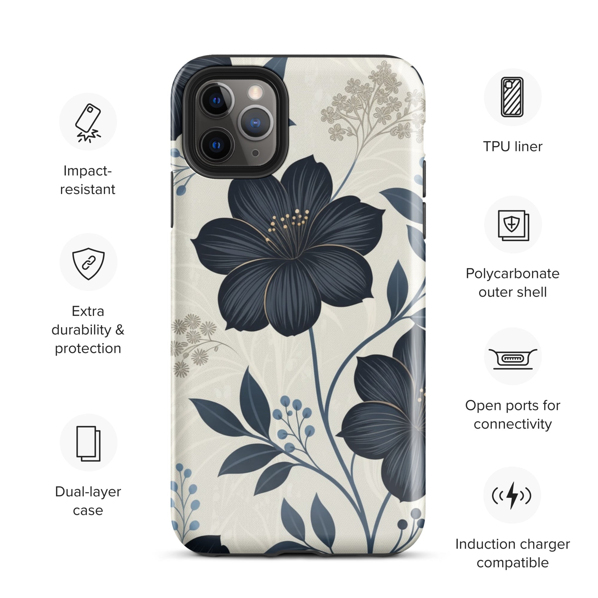 Elegant Blue Floral Tough Case for iPhone 11 Pro