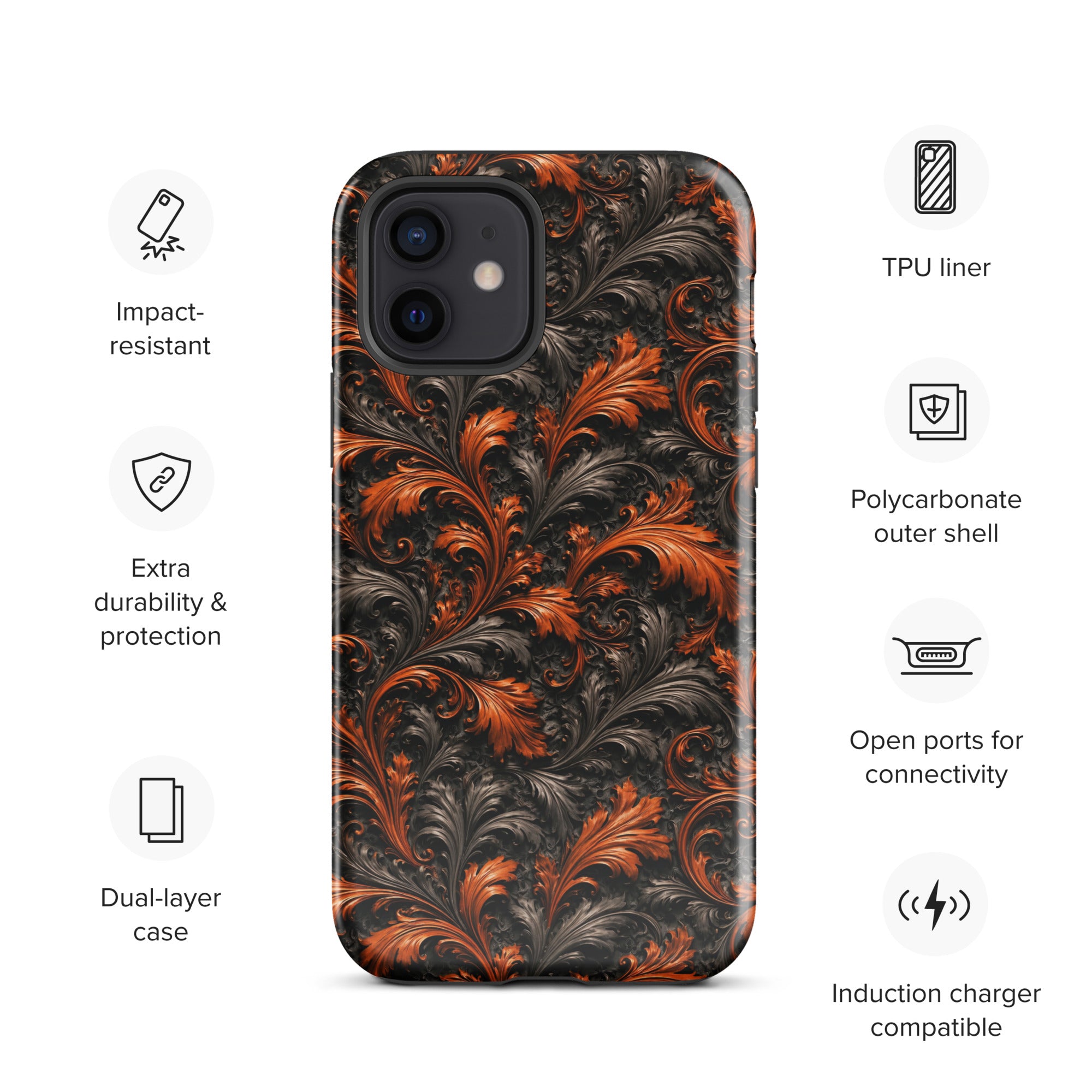 Burnt Orange Filigree Tough Case for iPhone 12