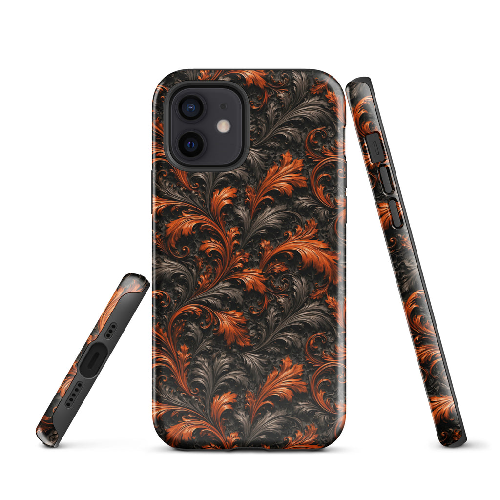 Burnt Orange Filigree Tough Case for iPhone 12