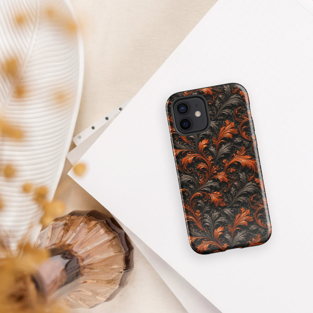 Burnt Orange Filigree Tough Case for iPhone 12
