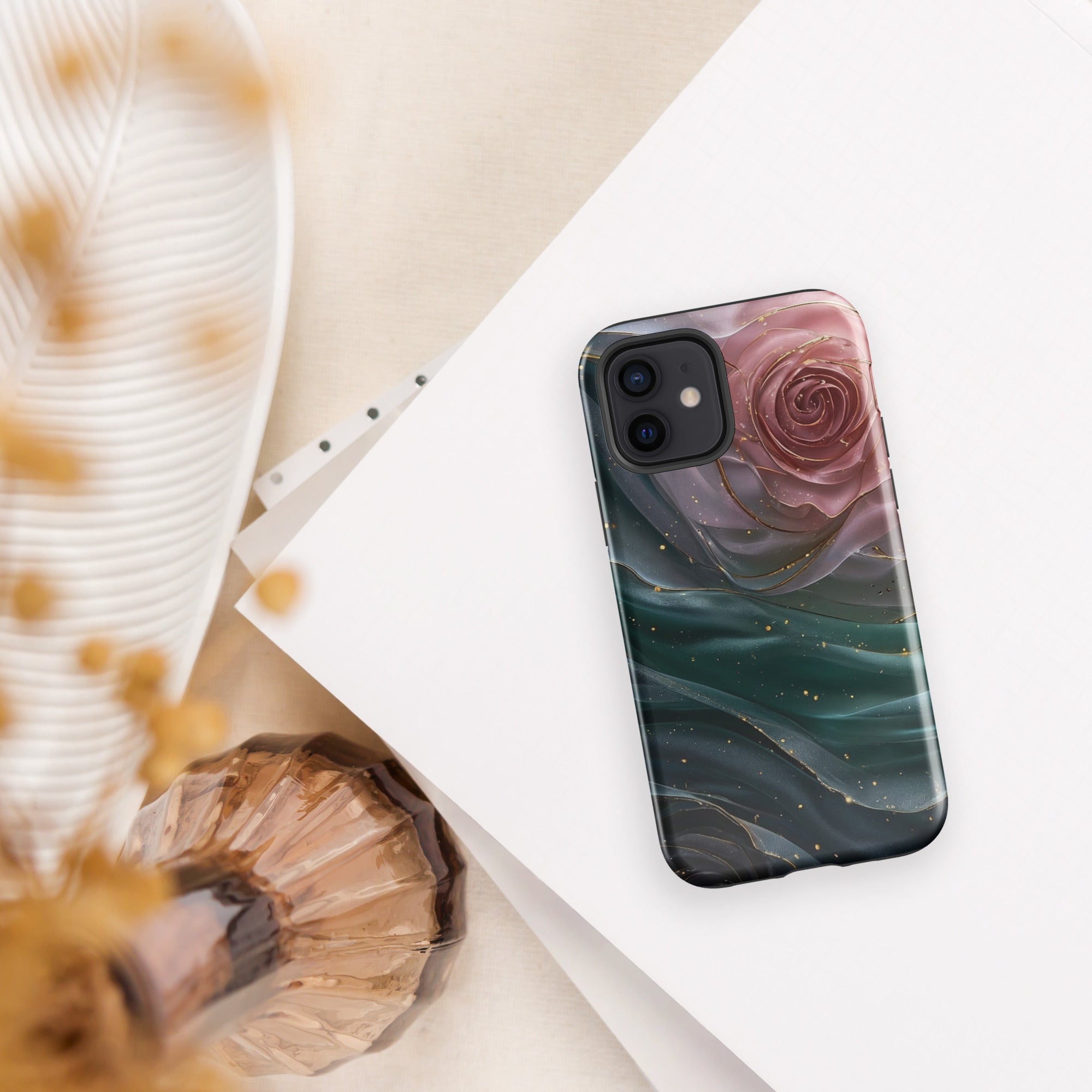 Elegant Rose Marble Tough Case for iPhone 12
