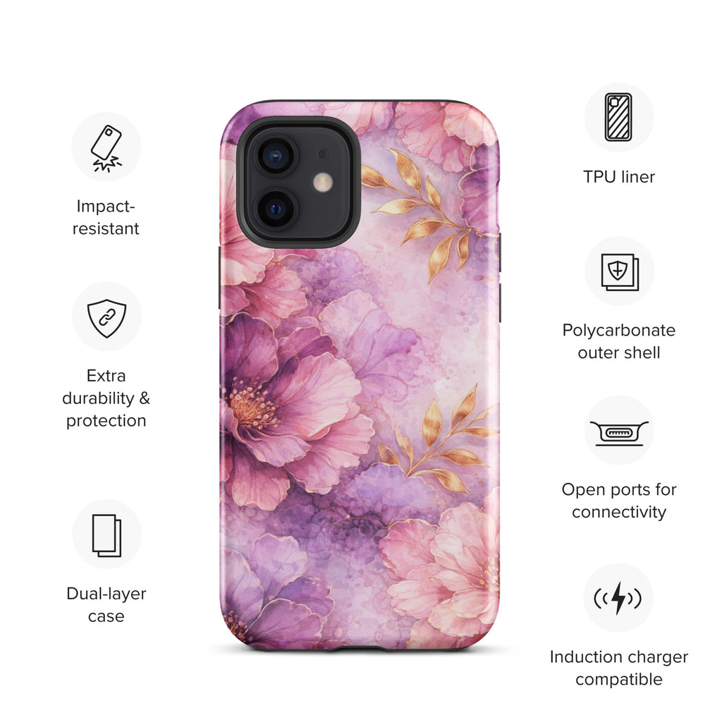 Pink Watercolor Floral Tough Case for iPhone 12