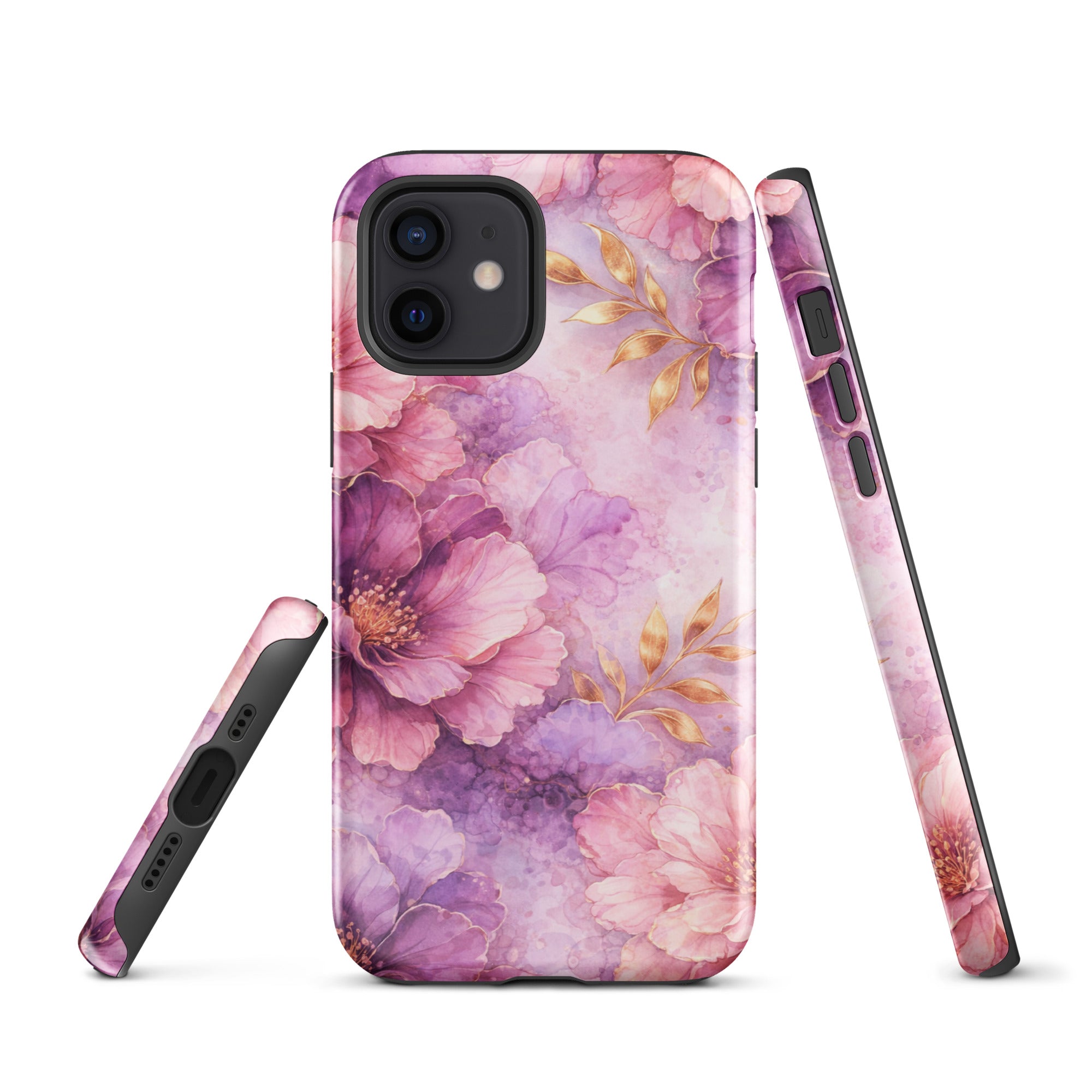 Pink Watercolor Floral Tough Case for iPhone 12