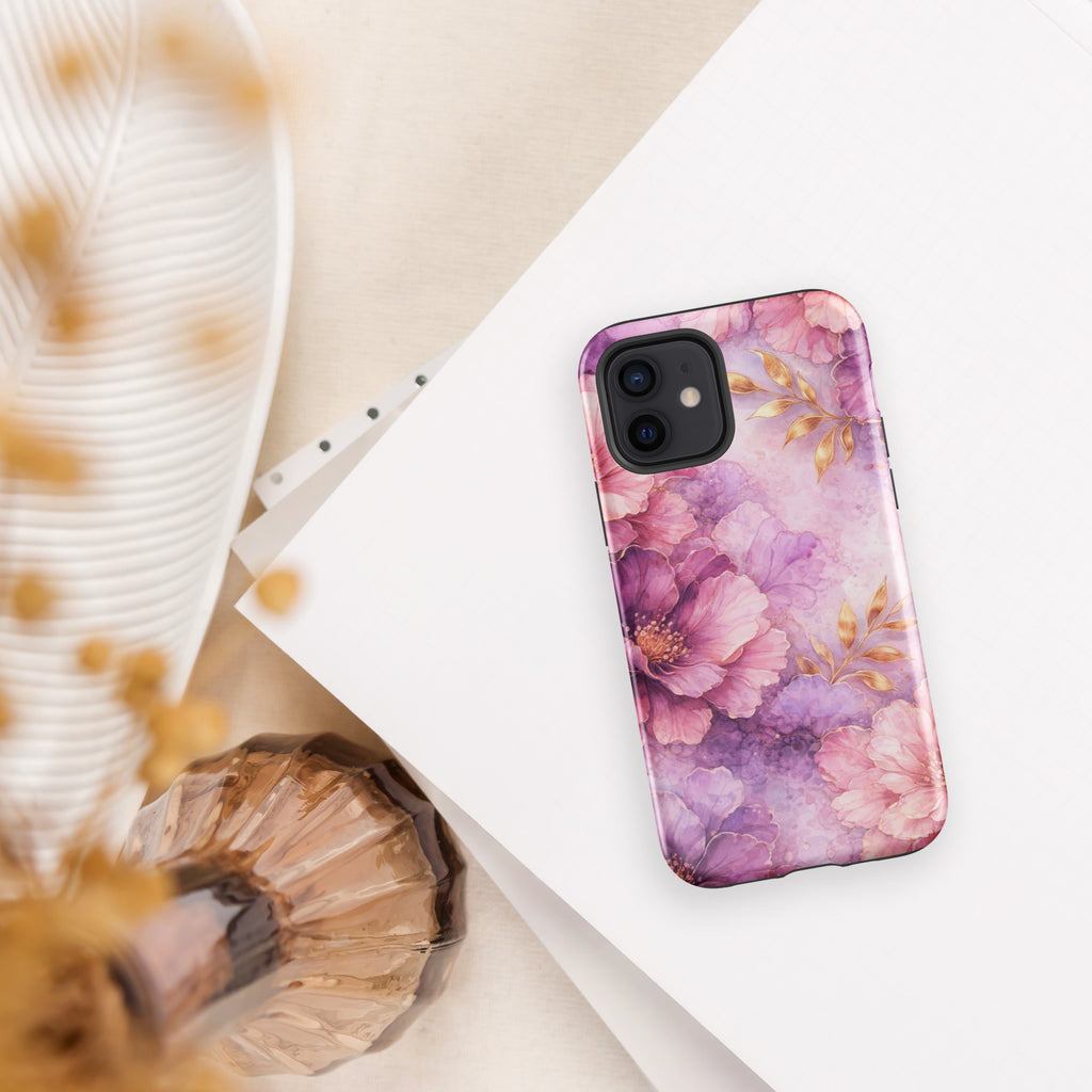 Pink Watercolor Floral Tough Case for iPhone 12