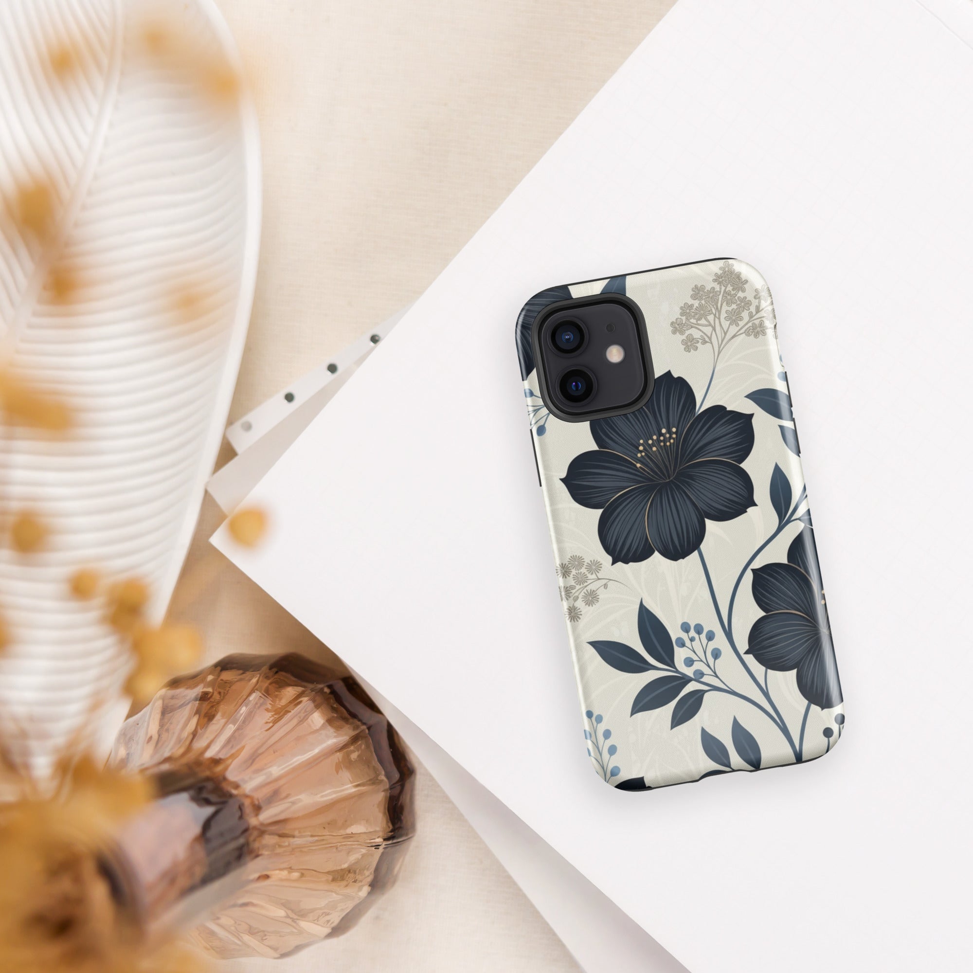 Elegant Blue Floral Tough Case for iPhone 12