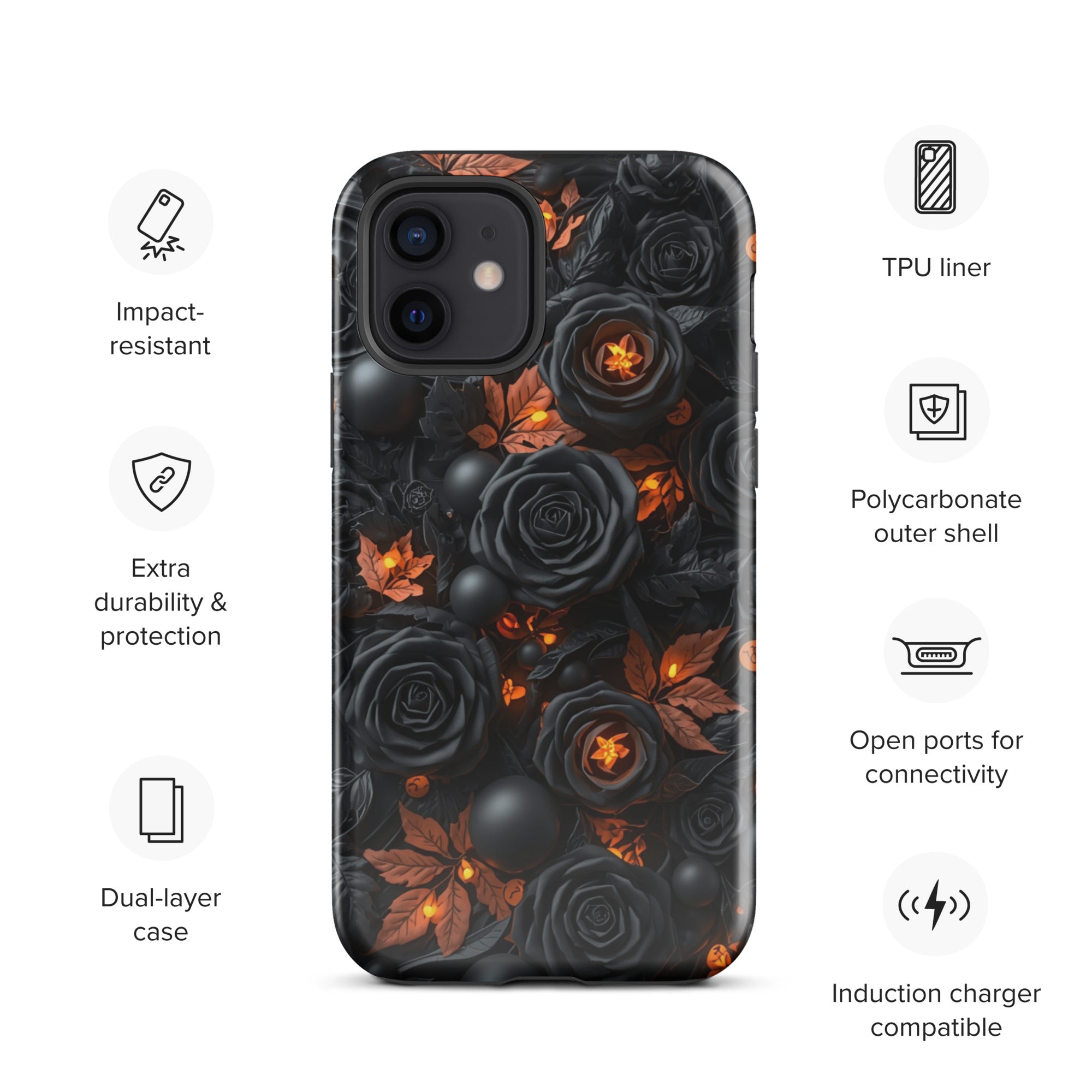 Dark Floral Glow Tough Case for iPhone 12