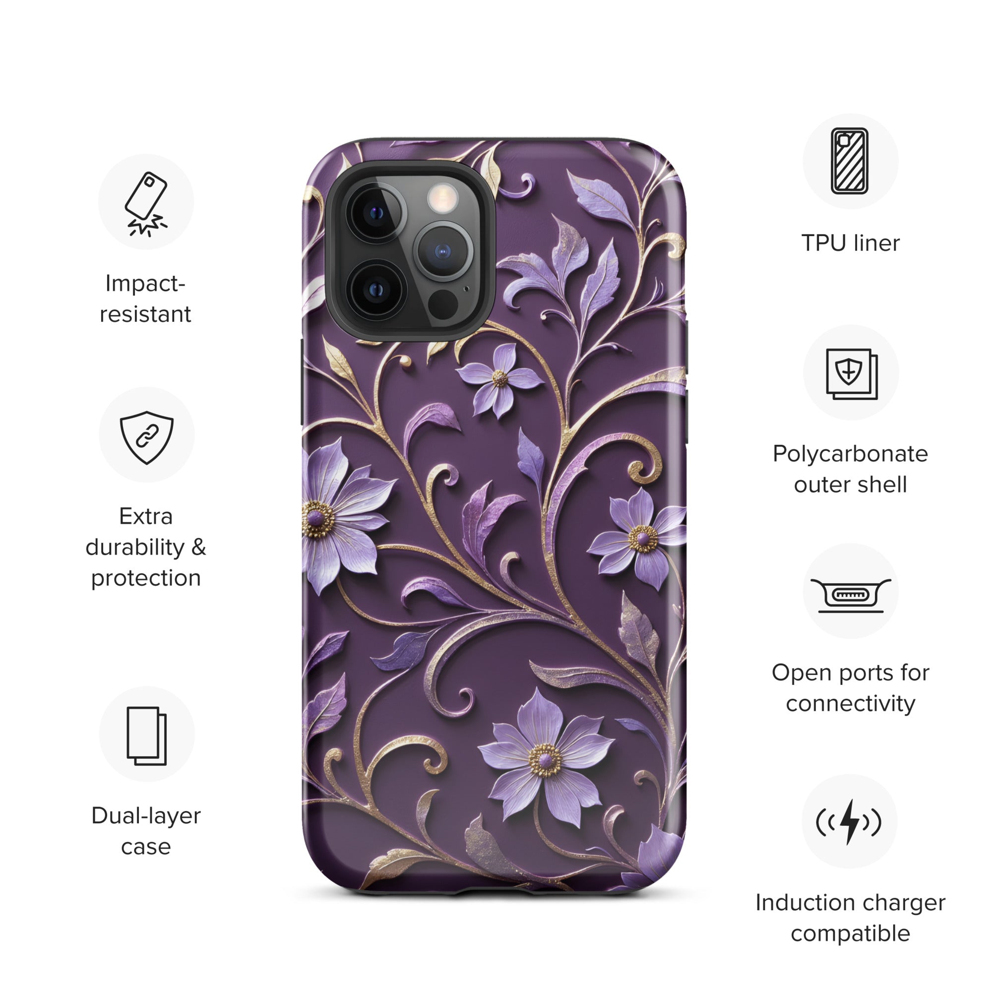 Royal Violet Filigree Tough Case for iPhone 12 Pro