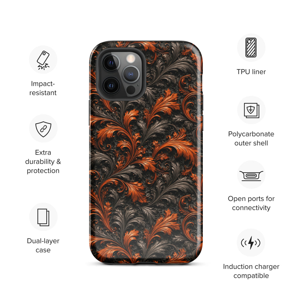 Burnt Orange Filigree Tough Case for iPhone 12 Pro
