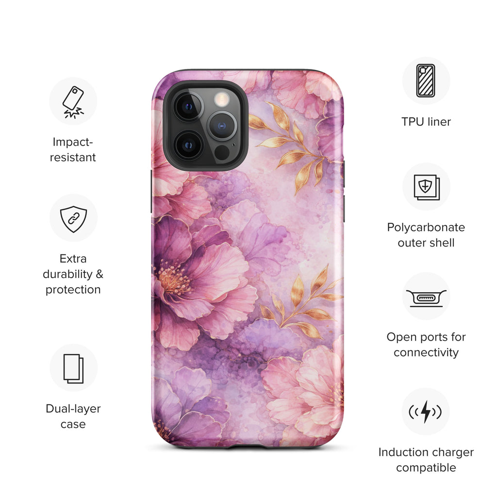Pink Watercolor Floral Tough Case for iPhone 12 Pro