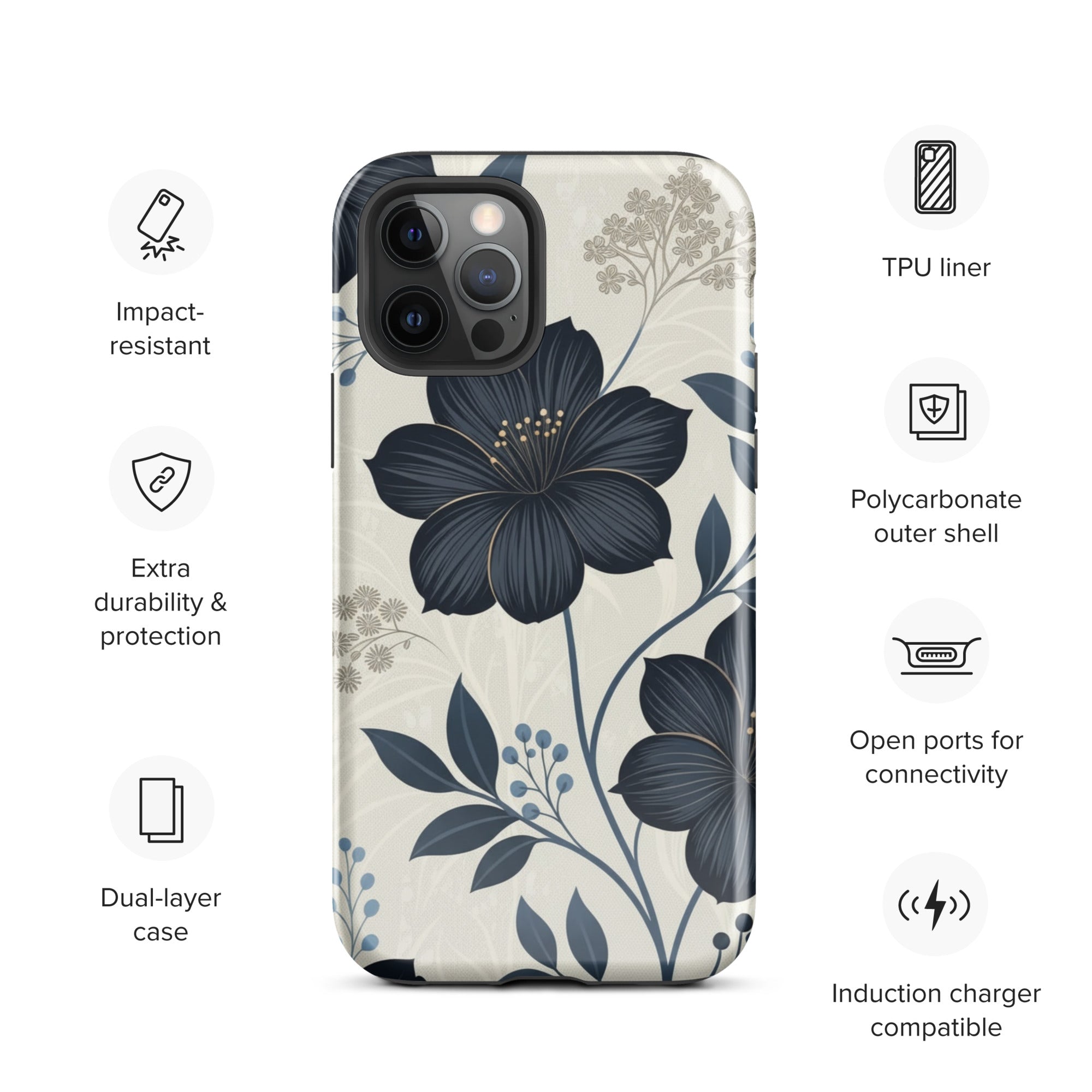 Elegant Blue Floral Tough Case for iPhone 12 Pro