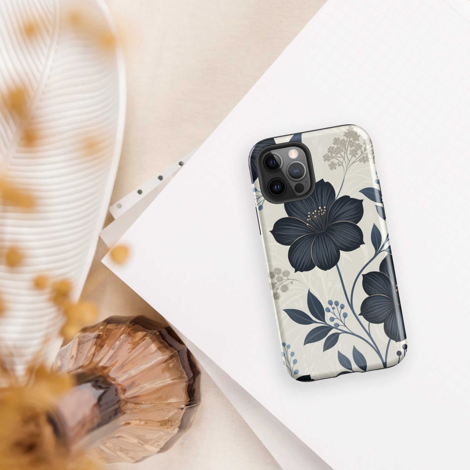 Elegant Blue Floral Tough Case for iPhone 12 Pro