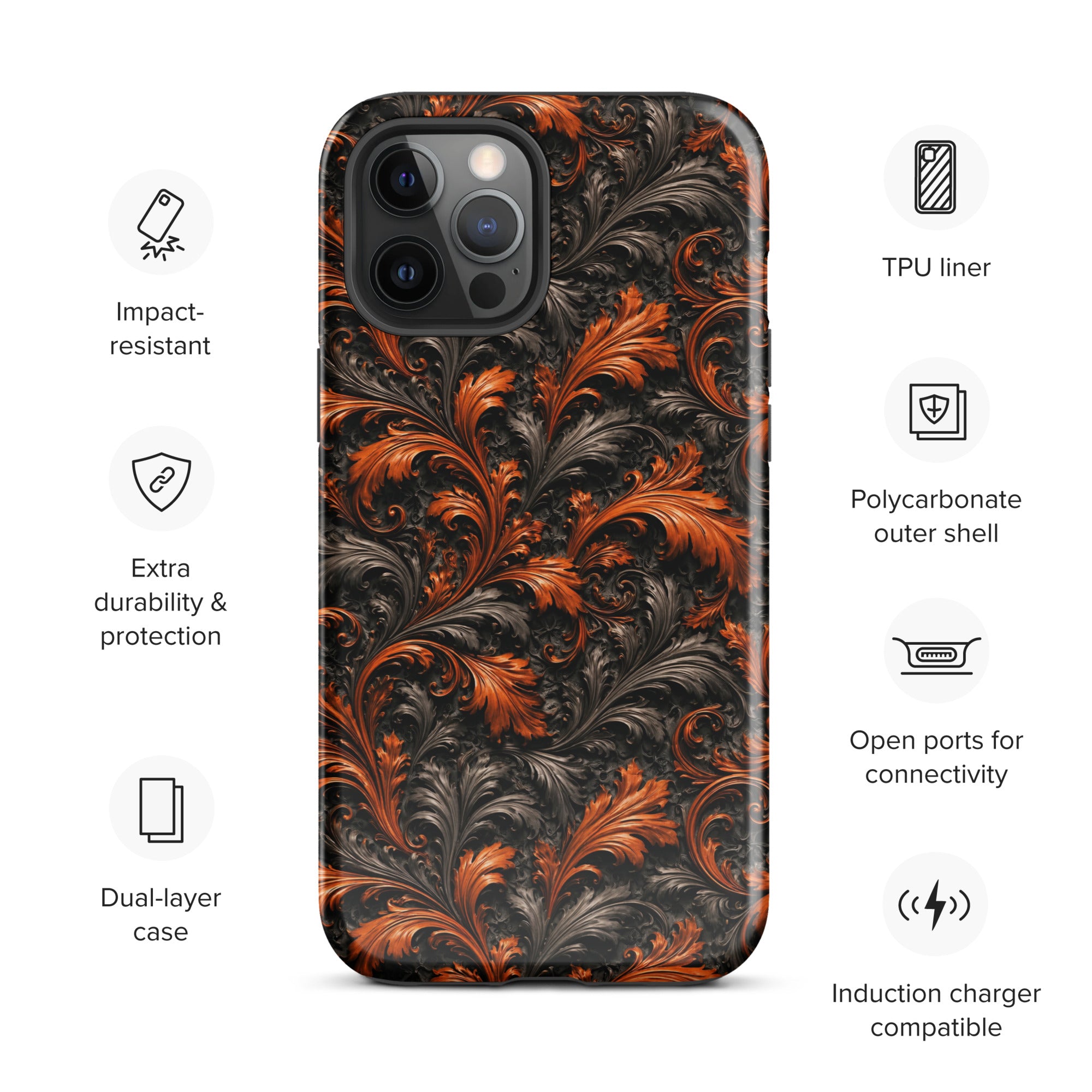 Burnt Orange Filigree Tough Case for iPhone 12 Pro Max