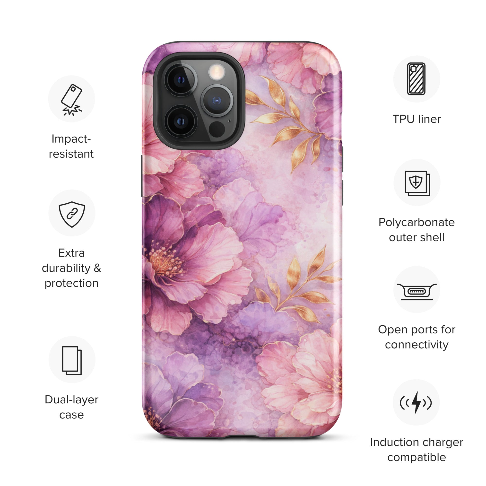 Pink Watercolor Floral Tough Case for iPhone 12 Pro Max