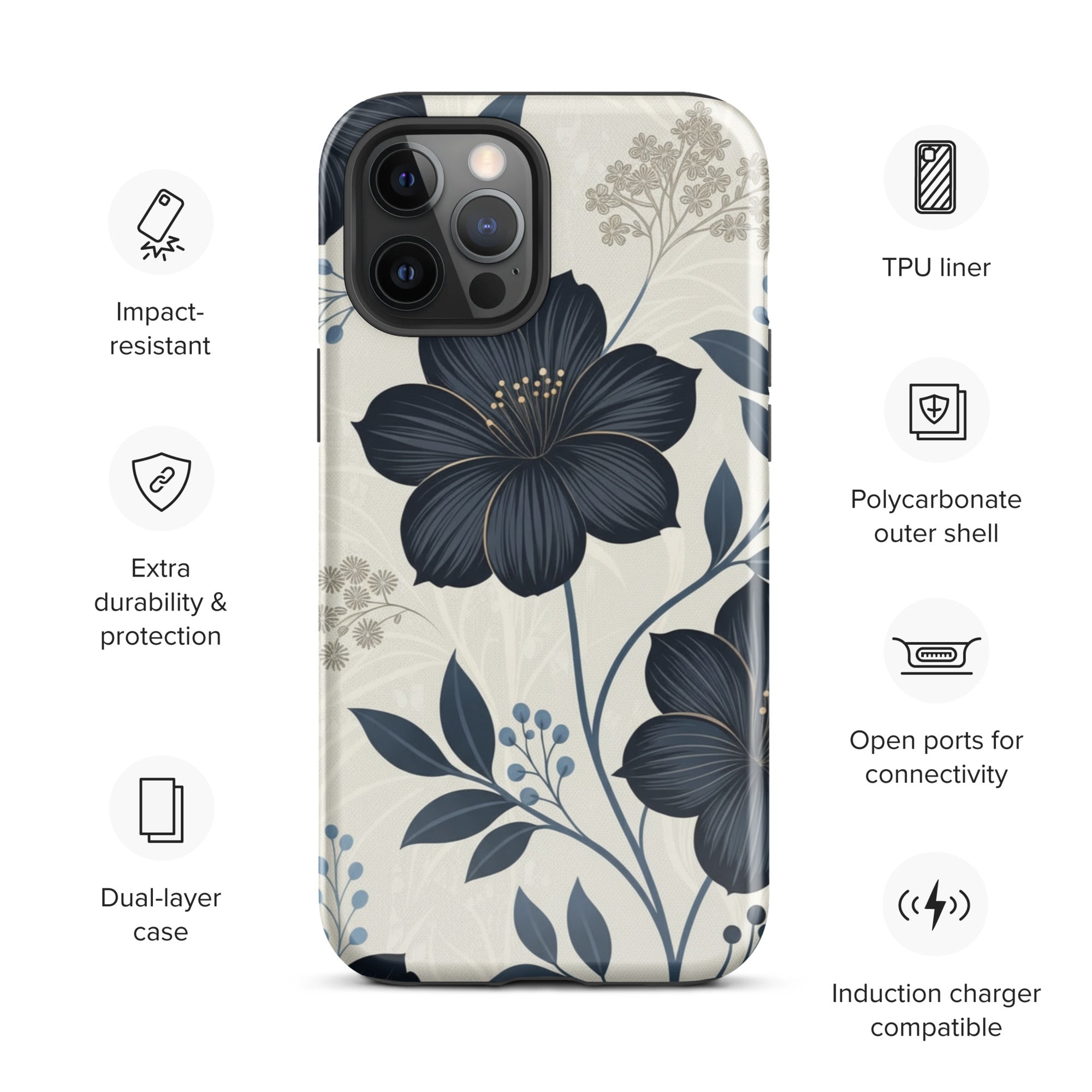 Elegant Blue Floral Tough Case for iPhone 12 Pro Max