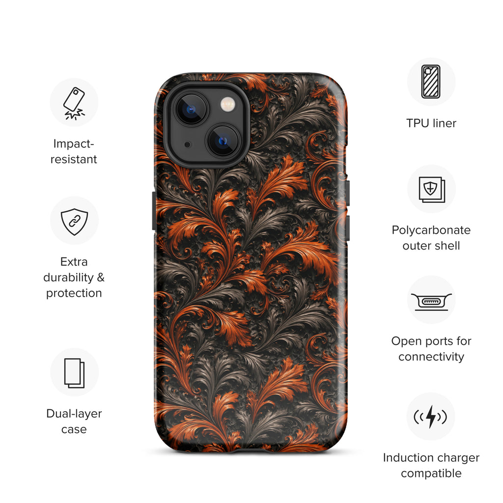 Burnt Orange Filigree Tough Case for iPhone 13