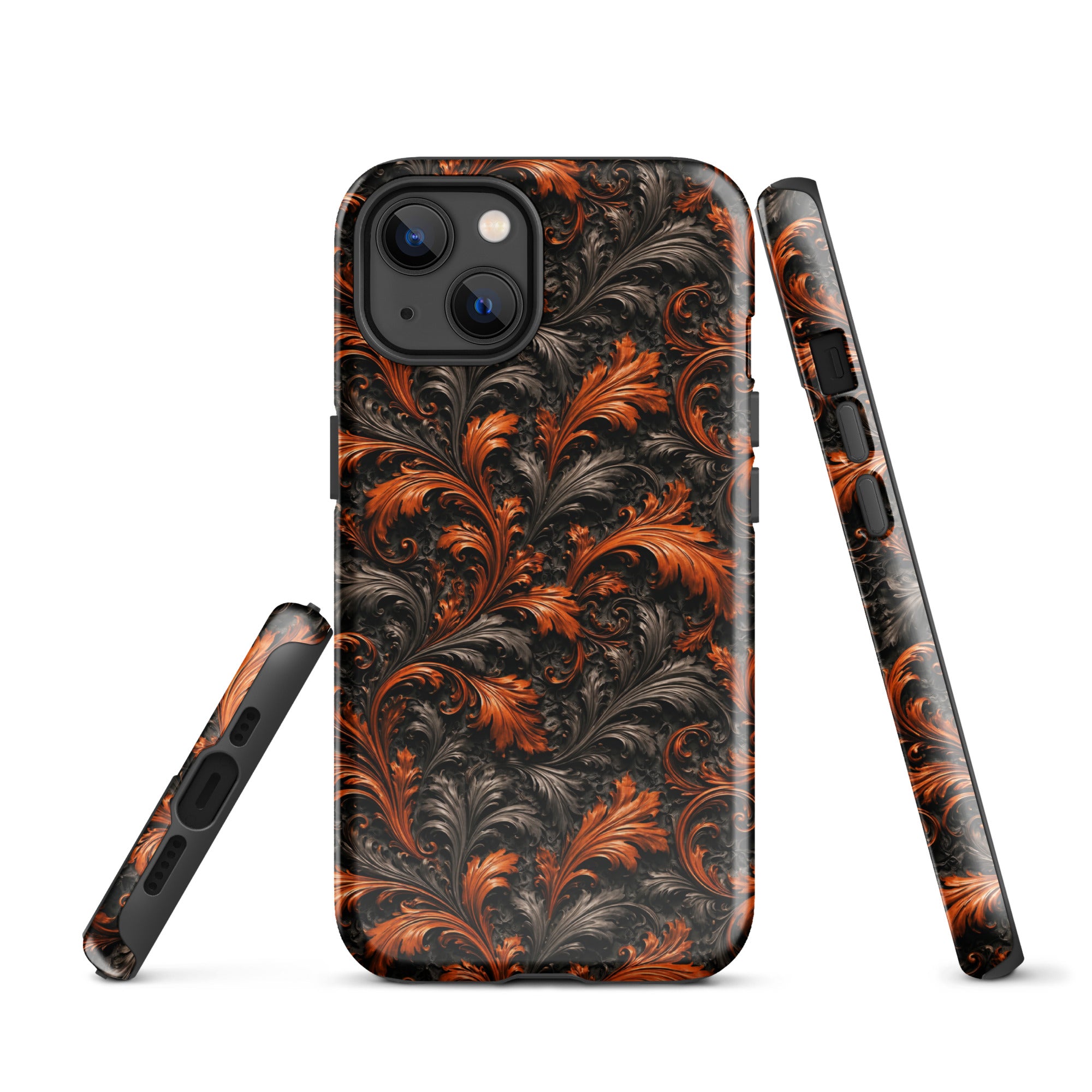 Burnt Orange Filigree Tough Case for iPhone 13