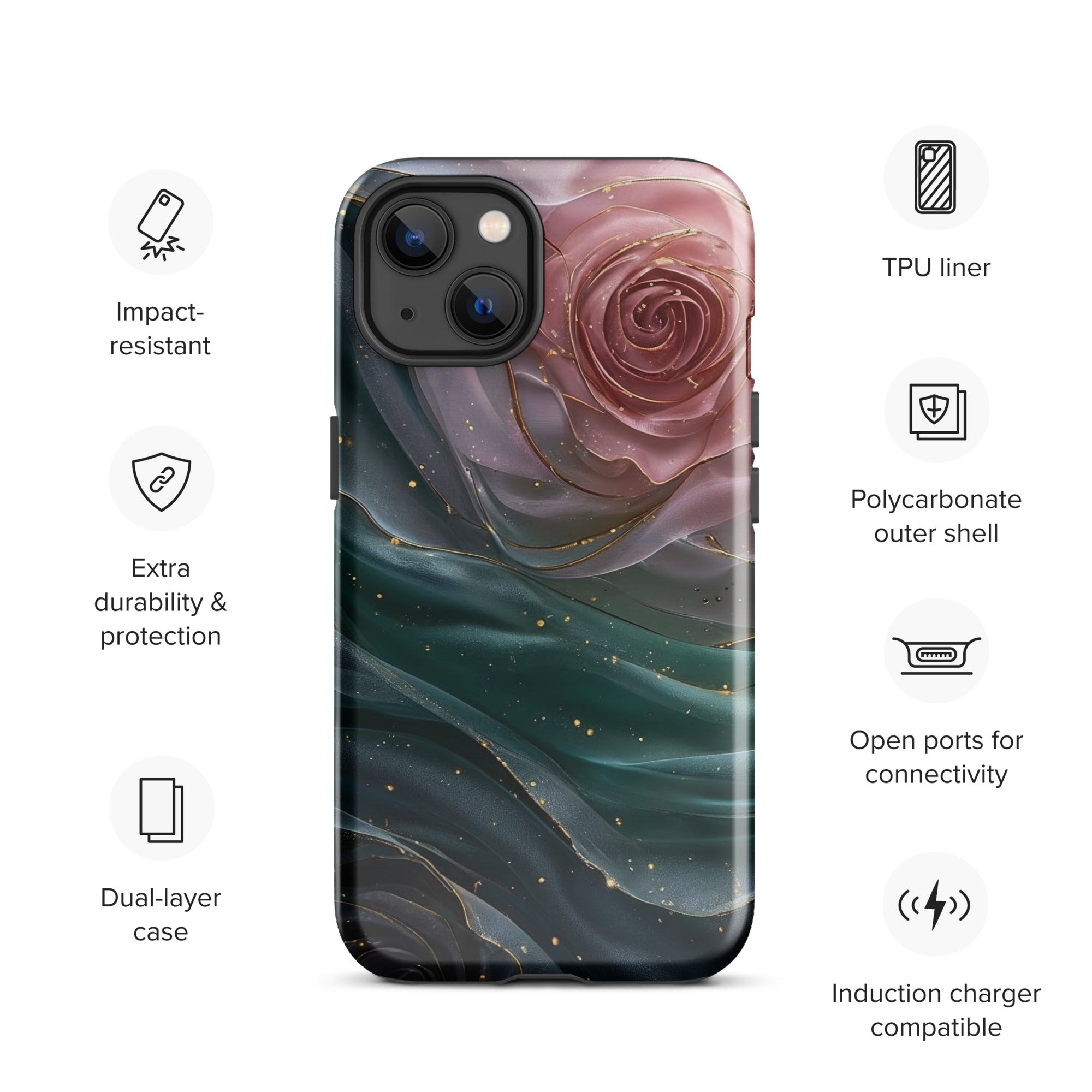 Elegant Rose Marble Tough Case for iPhone 13