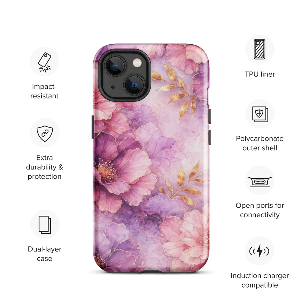 Pink Watercolor Floral Tough Case for iPhone 13