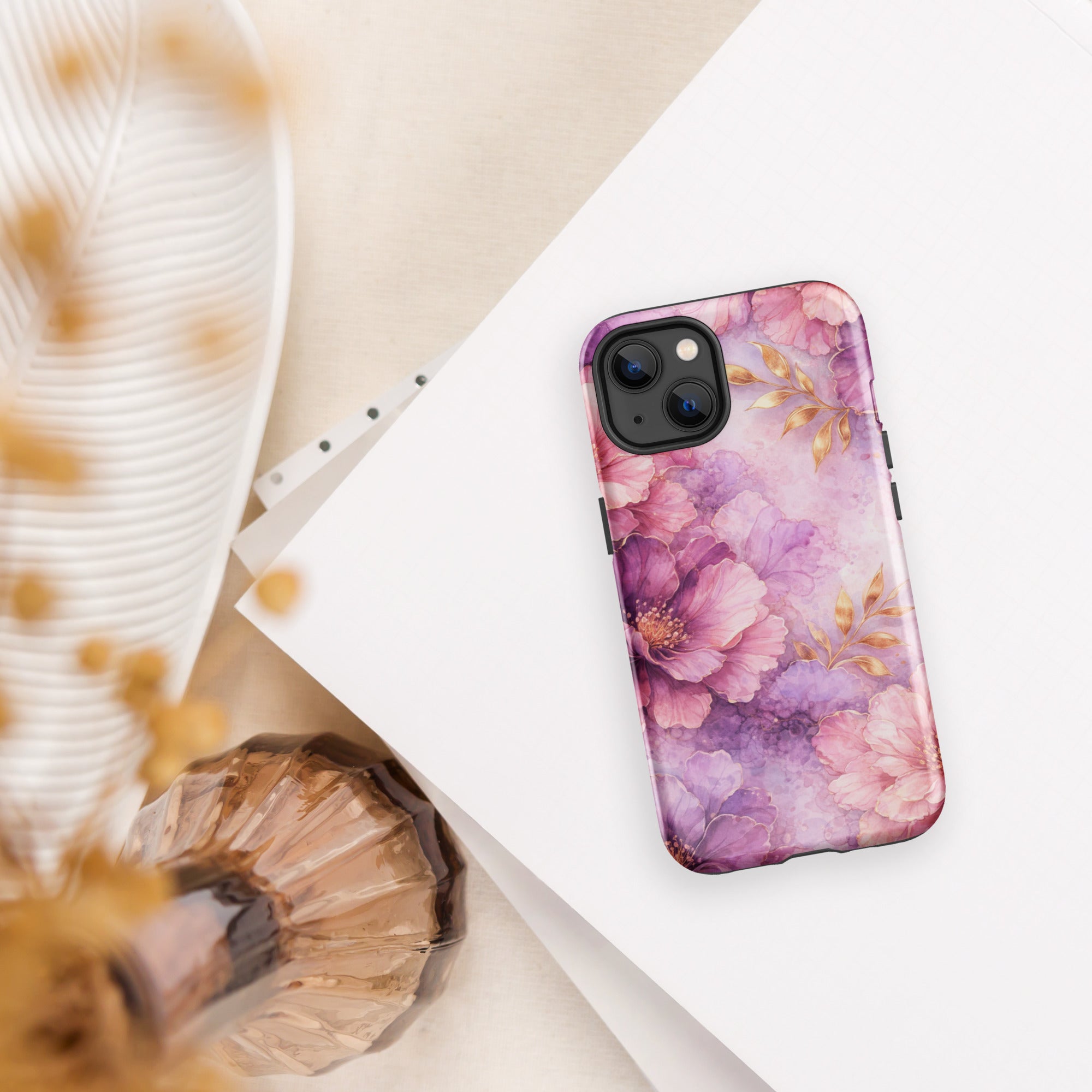 Pink Watercolor Floral Tough Case for iPhone 13