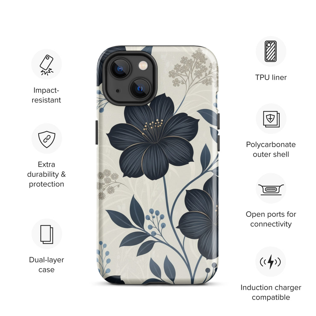 Elegant Blue Floral Tough Case for iPhone 13