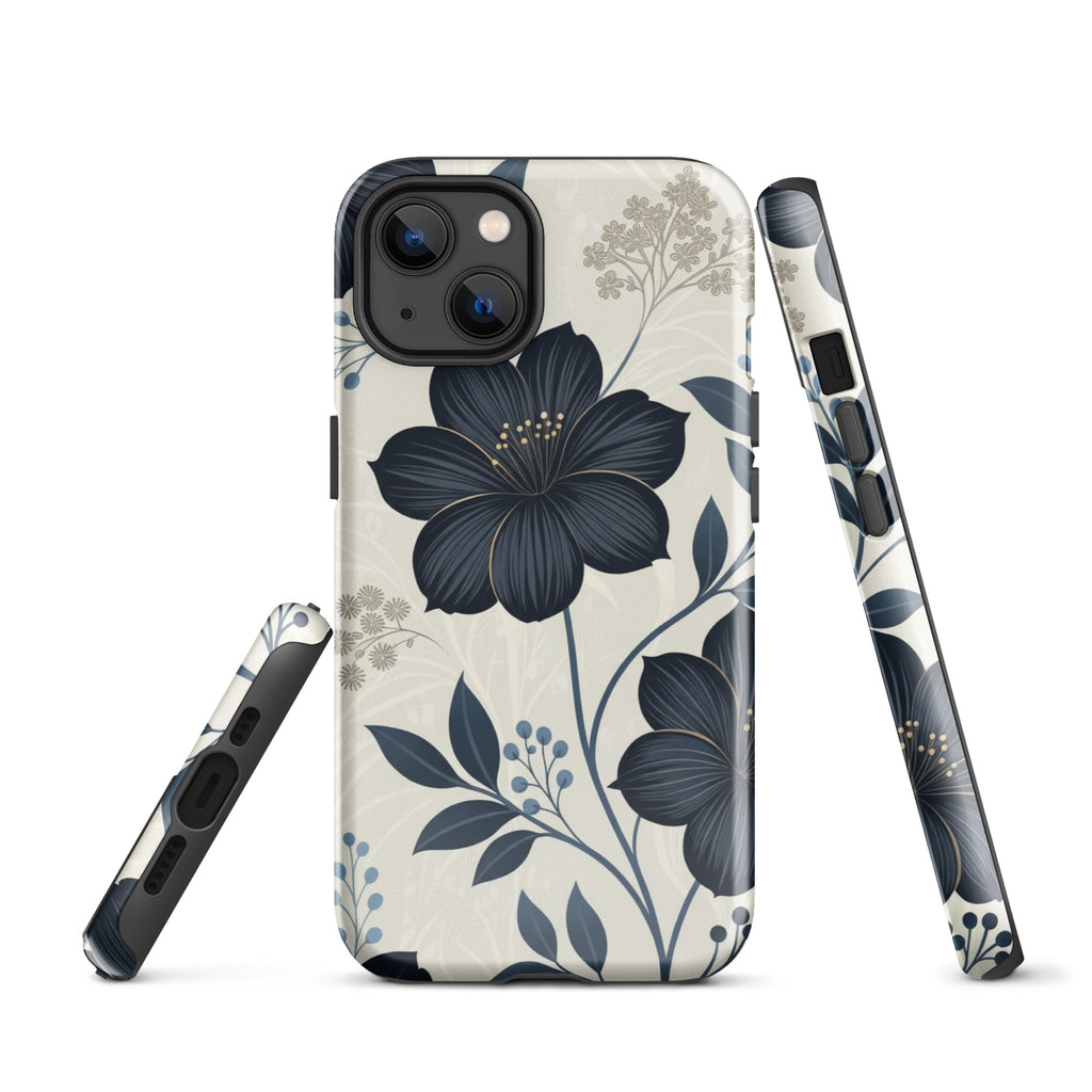 Elegant Blue Floral Tough Case for iPhone 13