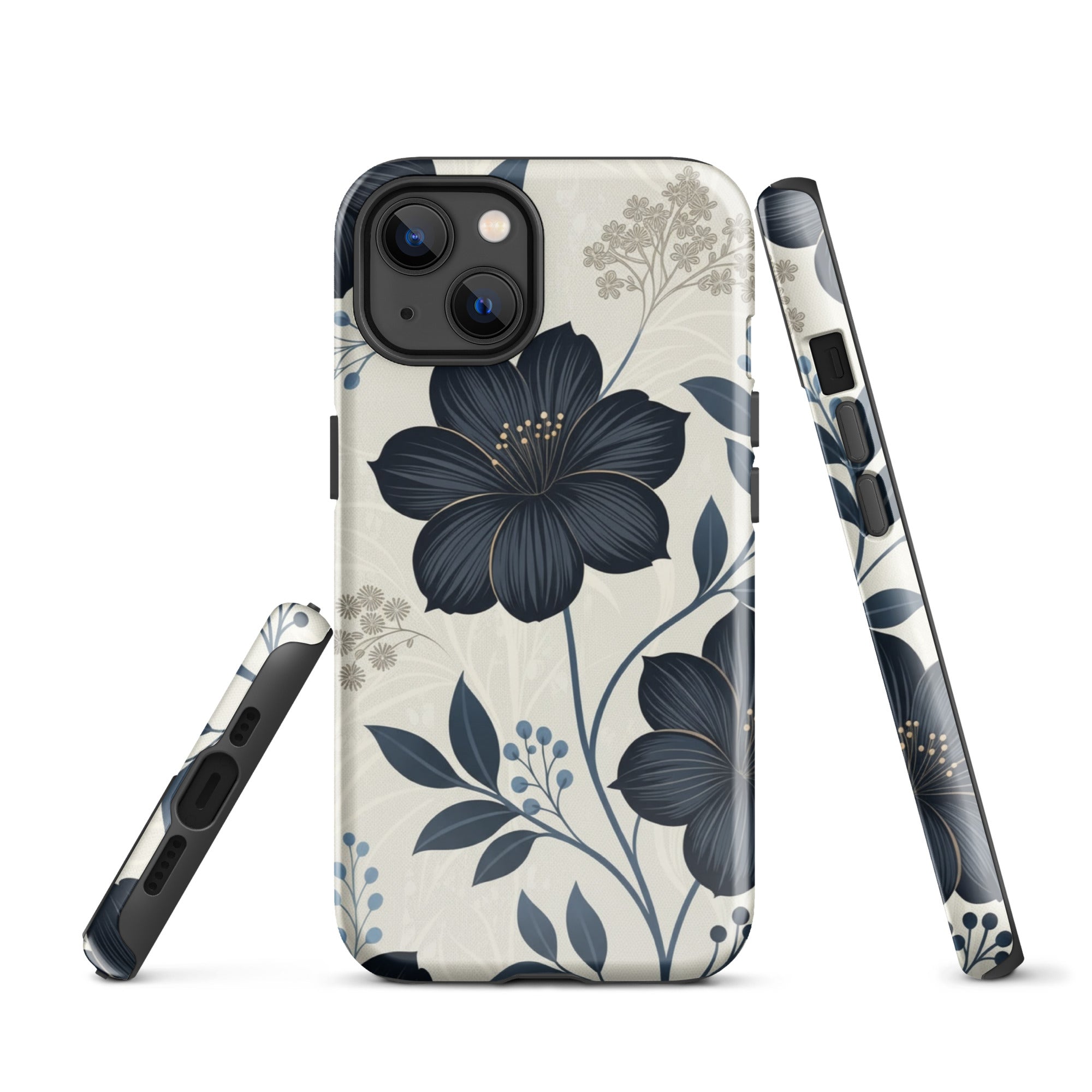 Elegant Blue Floral Tough Case for iPhone 13