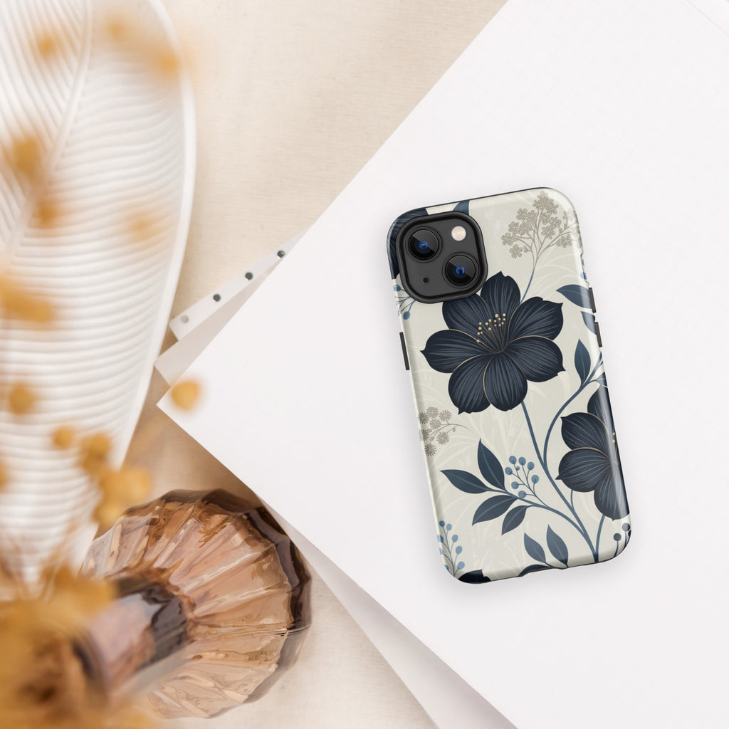 Elegant Blue Floral Tough Case for iPhone 13