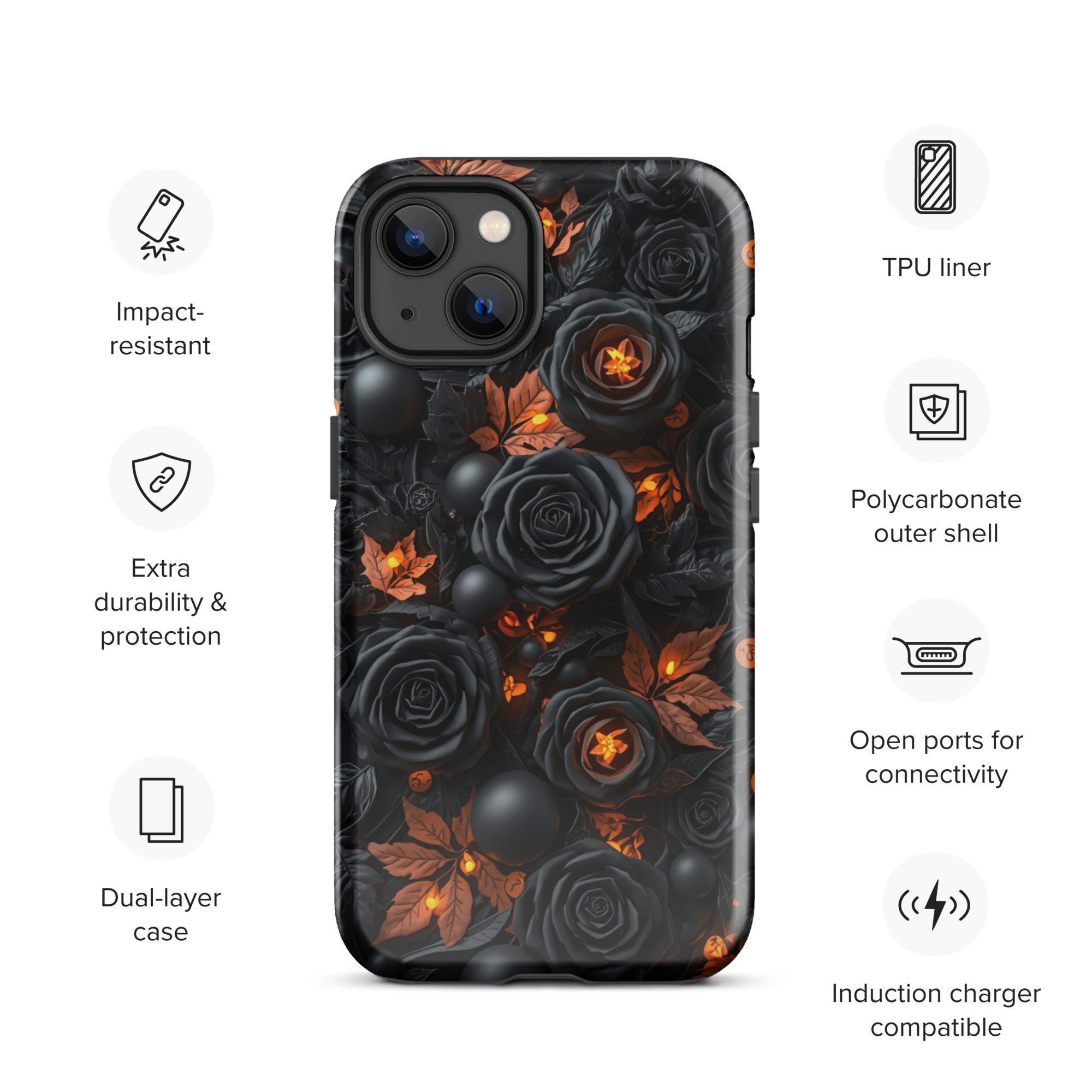 Dark Floral Glow Tough Case for iPhone 13
